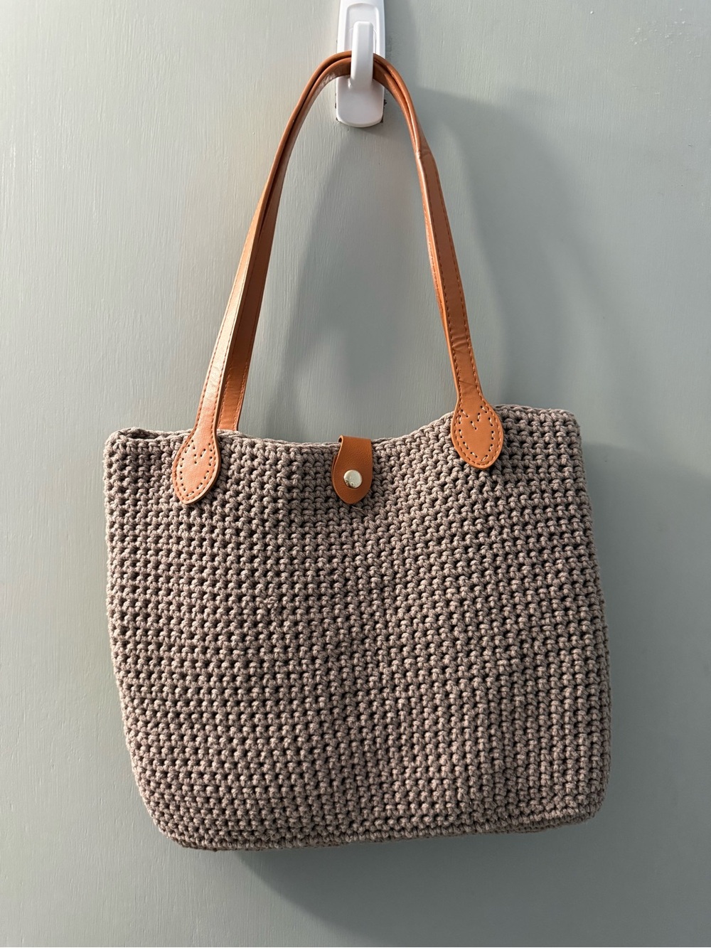 Taupe Woven Tote with Tan Leather Handles